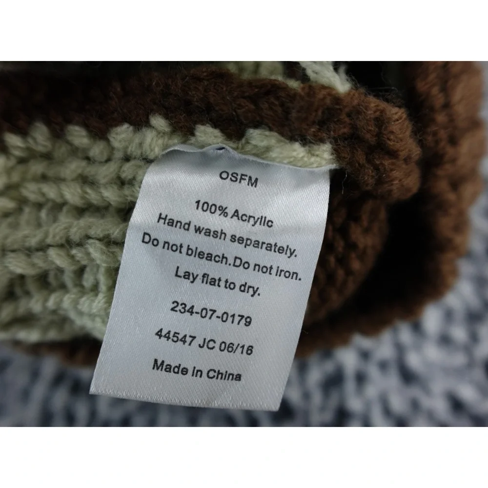 Kids Bear Face Knit Beanie‎ Hat with Pom Pom Ears Brown OSFM